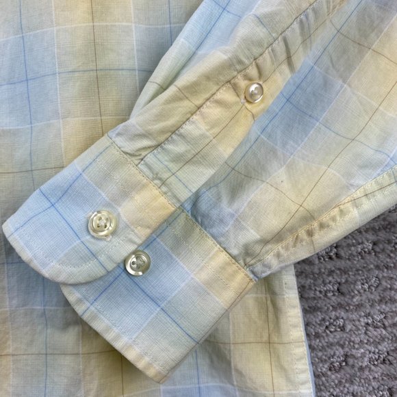 Tommy Hilfiger Shirt Men Medium M Yellow Blue Plaid Button Down DEFECT BUTTON - Picture 2 of 14